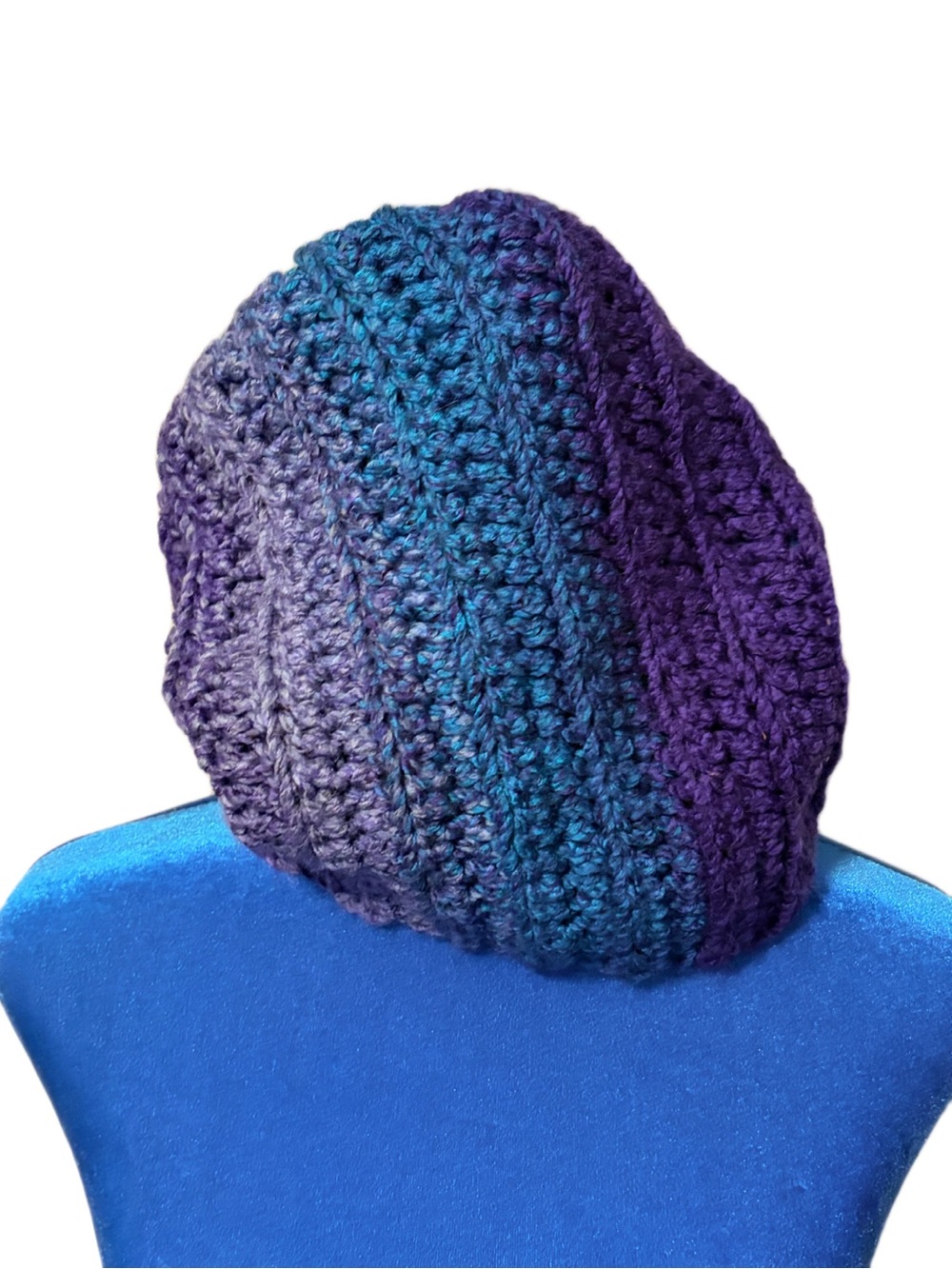 Handmade Gradient Purple Blue Crochet Slouchy Beanie - Women